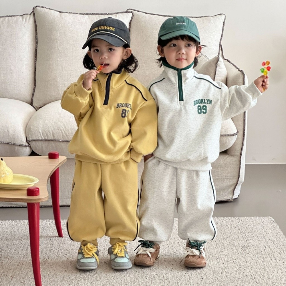 兒童立領字母運動休閒衛衣套裝-細節圖2