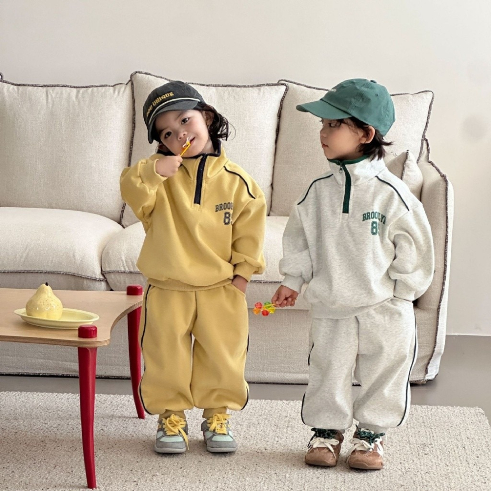 兒童立領字母運動休閒衛衣套裝-細節圖3