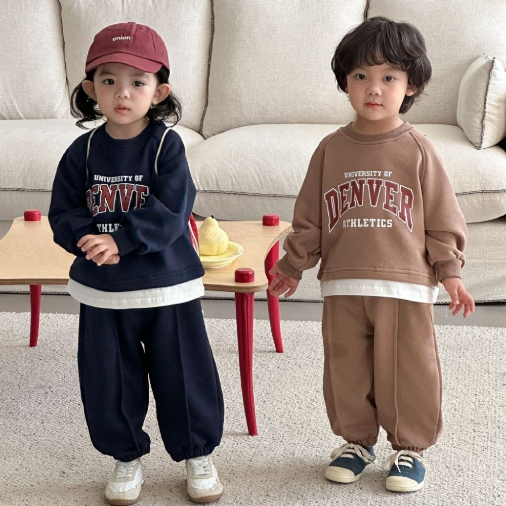 兒童假兩件字母運動休閒衛衣套裝-細節圖2