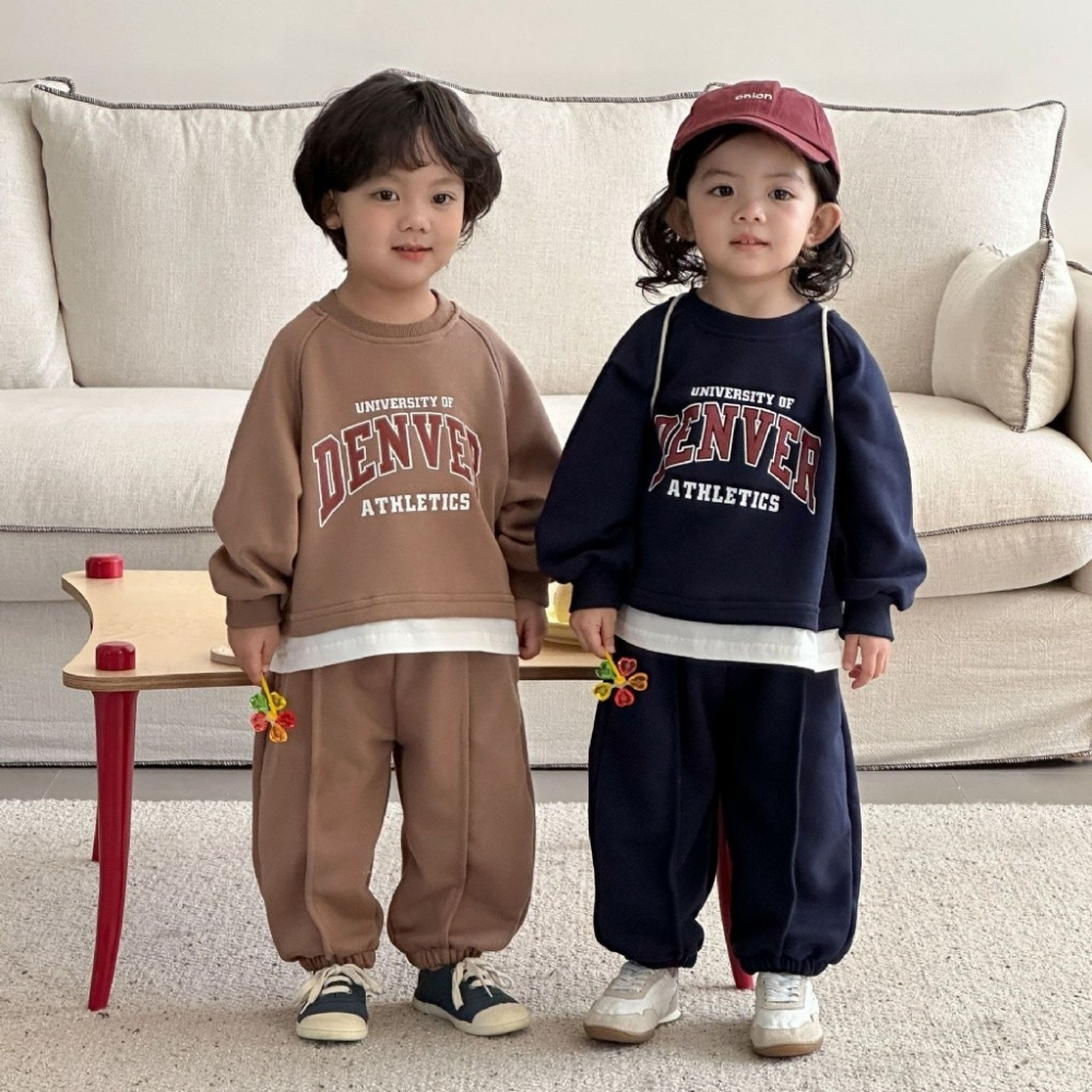兒童假兩件字母運動休閒衛衣套裝-細節圖4