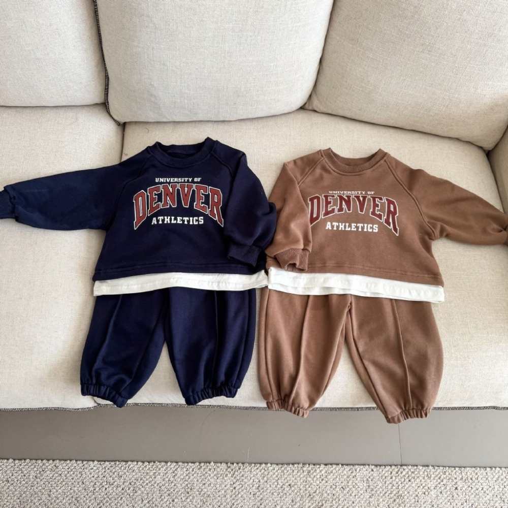 兒童假兩件字母運動休閒衛衣套裝-細節圖7