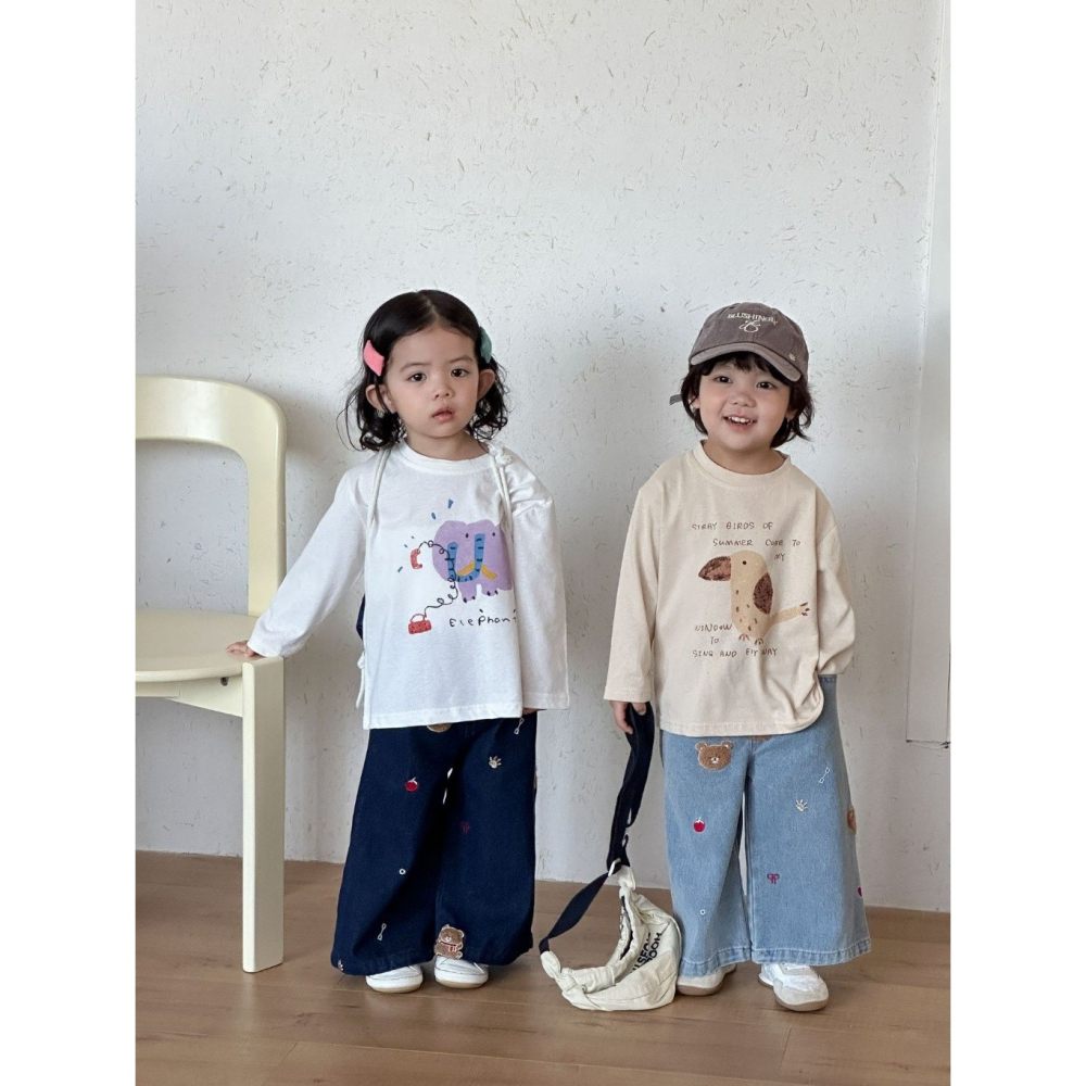 兒童小熊休閒直筒牛仔闊腿褲-細節圖2