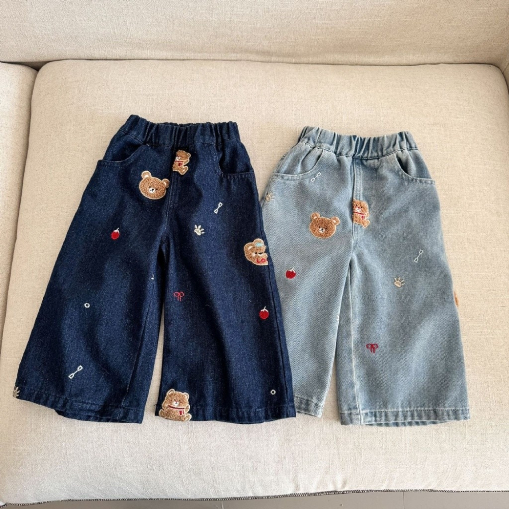 兒童小熊休閒直筒牛仔闊腿褲-細節圖4