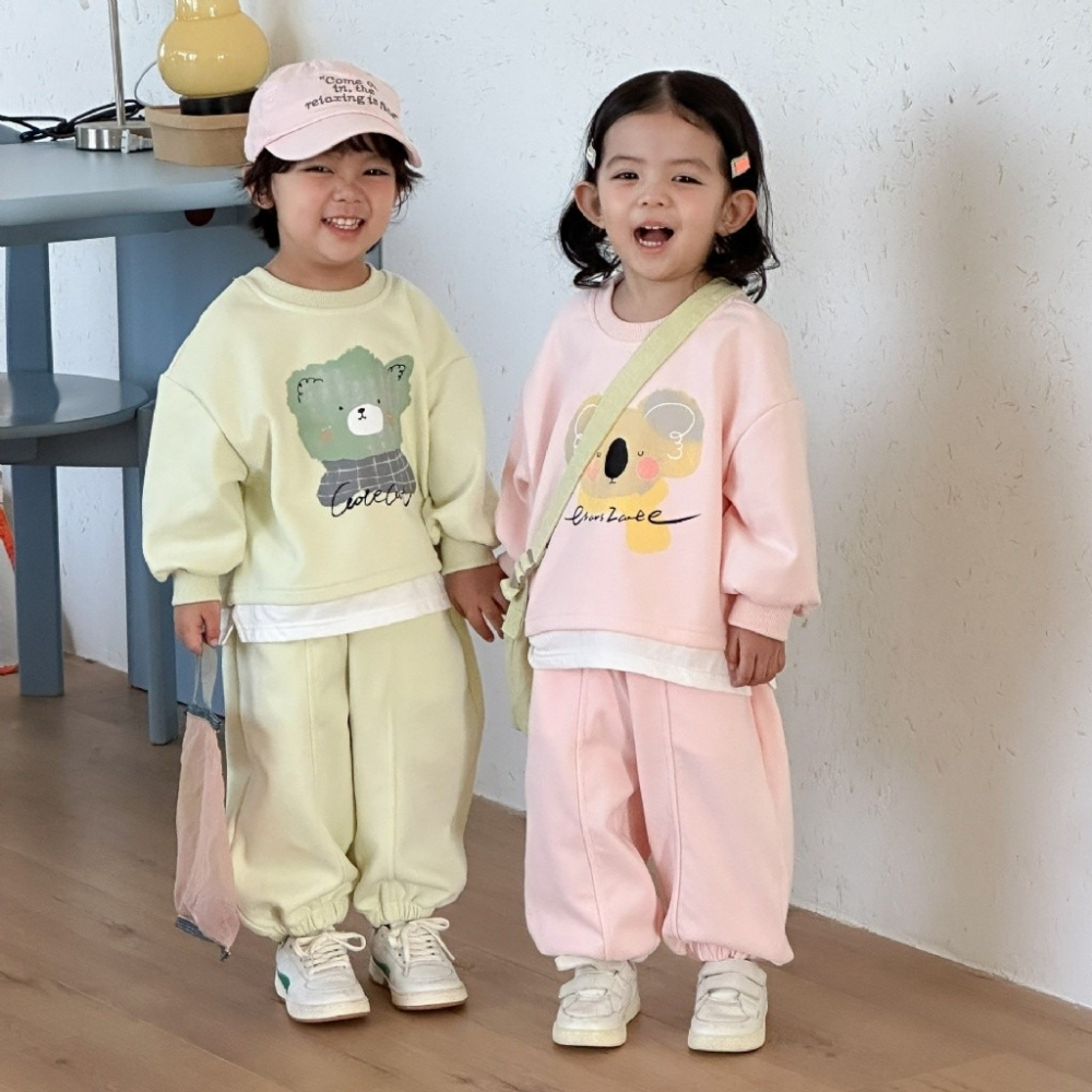 兒童動物塗鴉假兩件運動休閒衛衣套裝-細節圖2