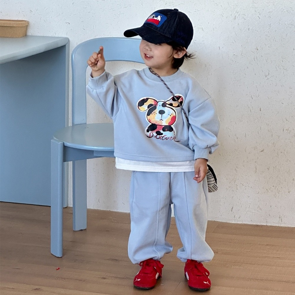 兒童動物塗鴉假兩件運動休閒衛衣套裝-規格圖10