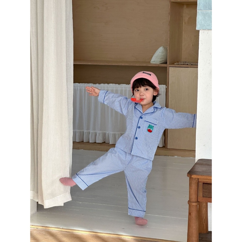 兒童純棉格子卡通刺繡長袖睡衣套裝-規格圖9