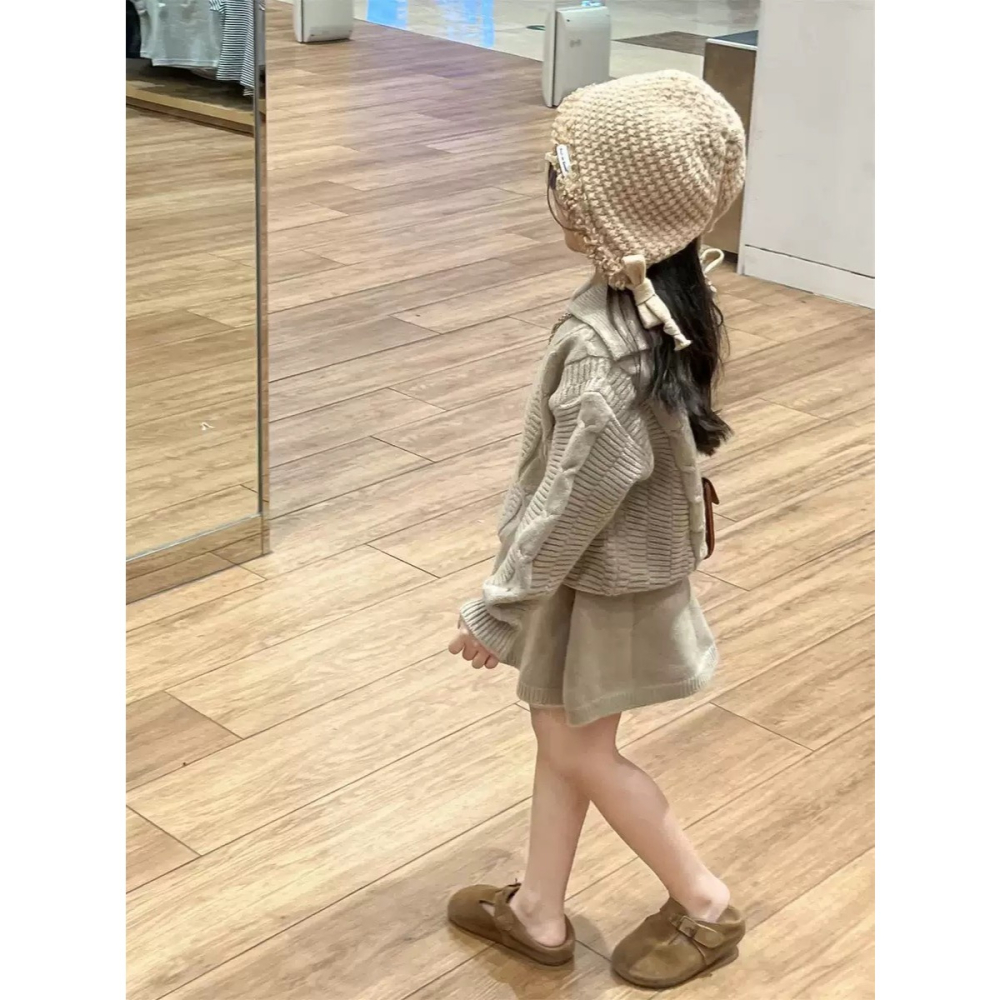 GMK女童韓系翻領毛衣裙套裝-細節圖2