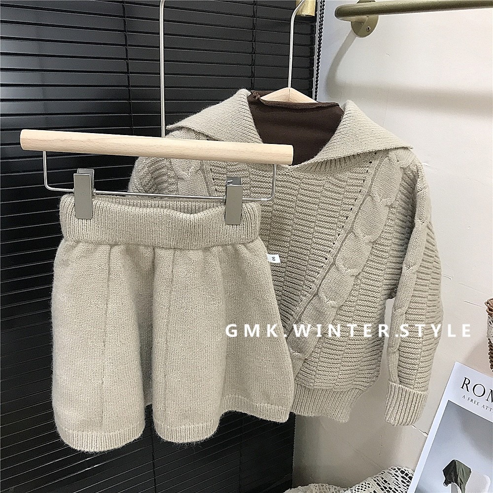 GMK女童韓系翻領毛衣裙套裝-細節圖3