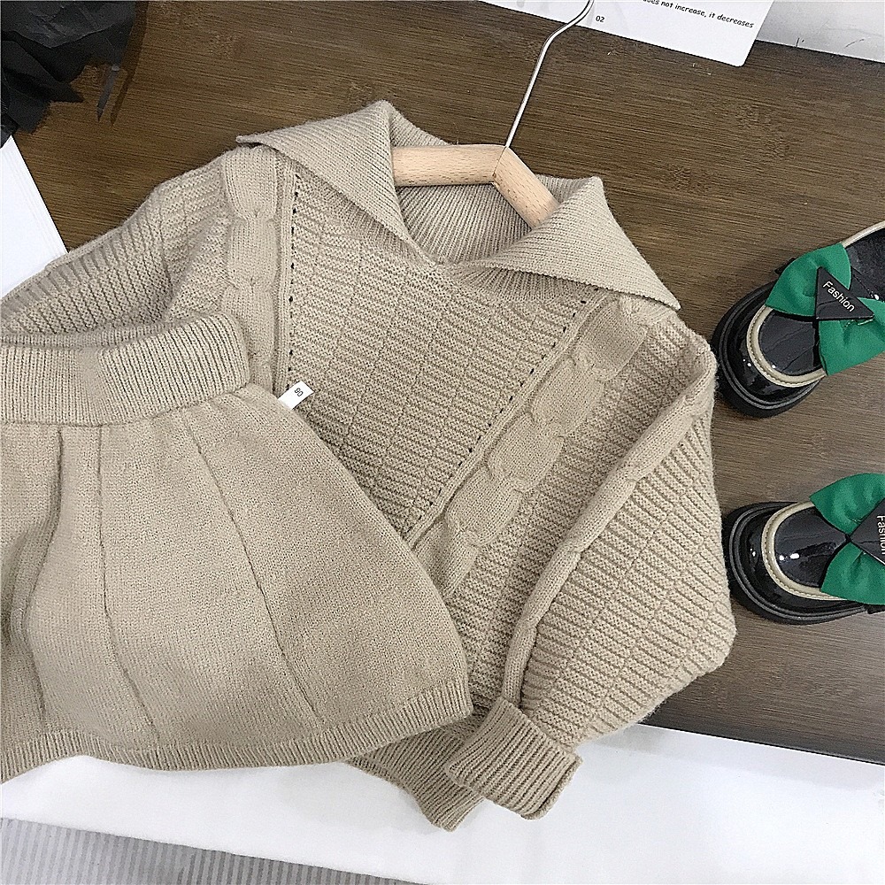 GMK女童韓系翻領毛衣裙套裝-細節圖4