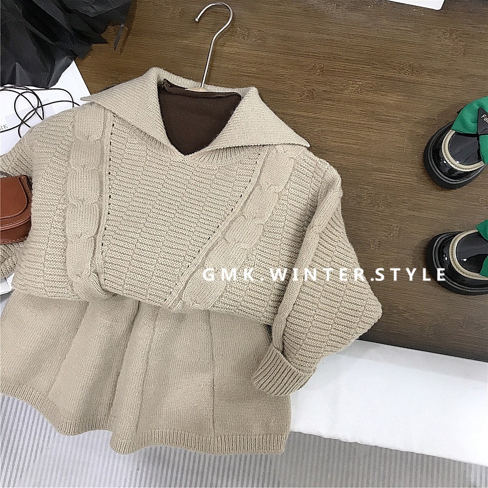 GMK女童韓系翻領毛衣裙套裝-細節圖6