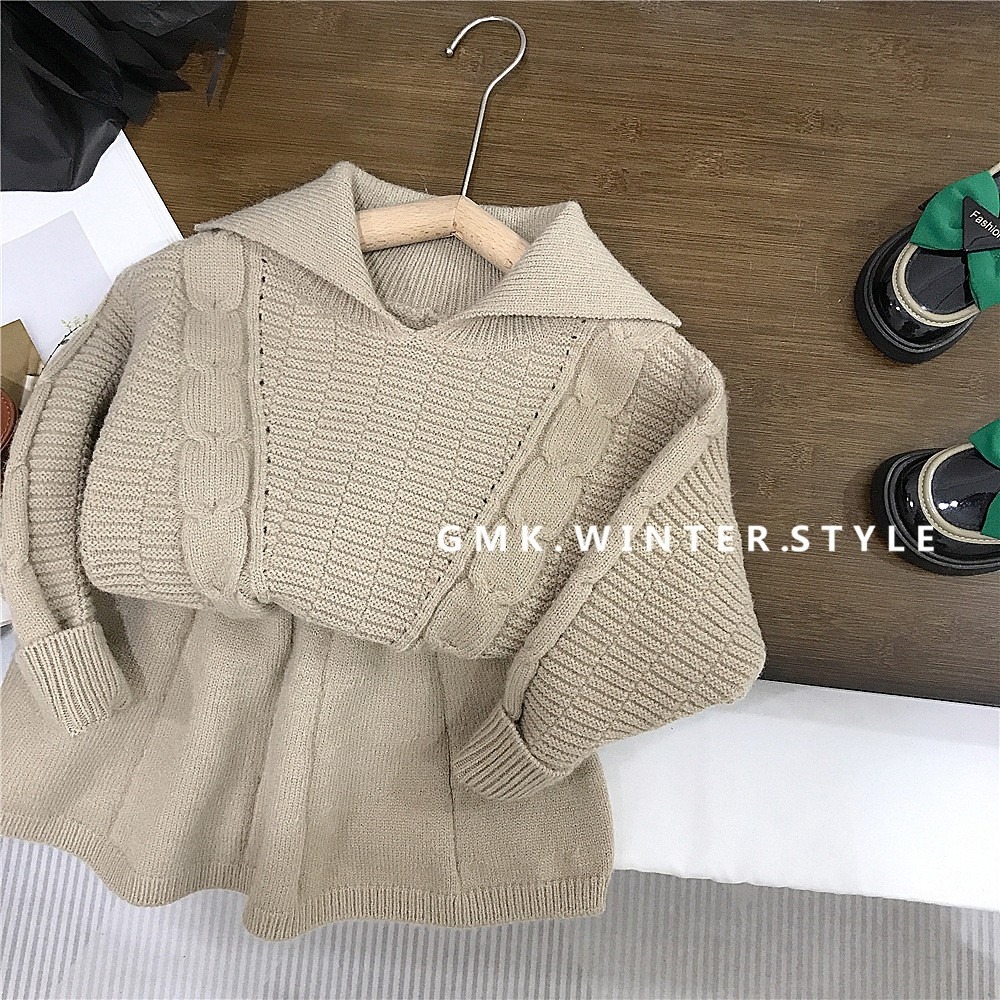 GMK女童韓系翻領毛衣裙套裝-規格圖9