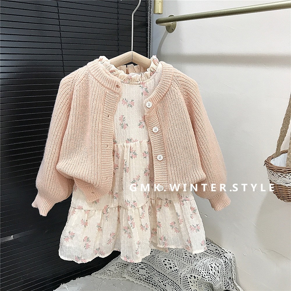 GMK女童馬海毛泡泡袖針織外套/雪紡連衣裙-細節圖2