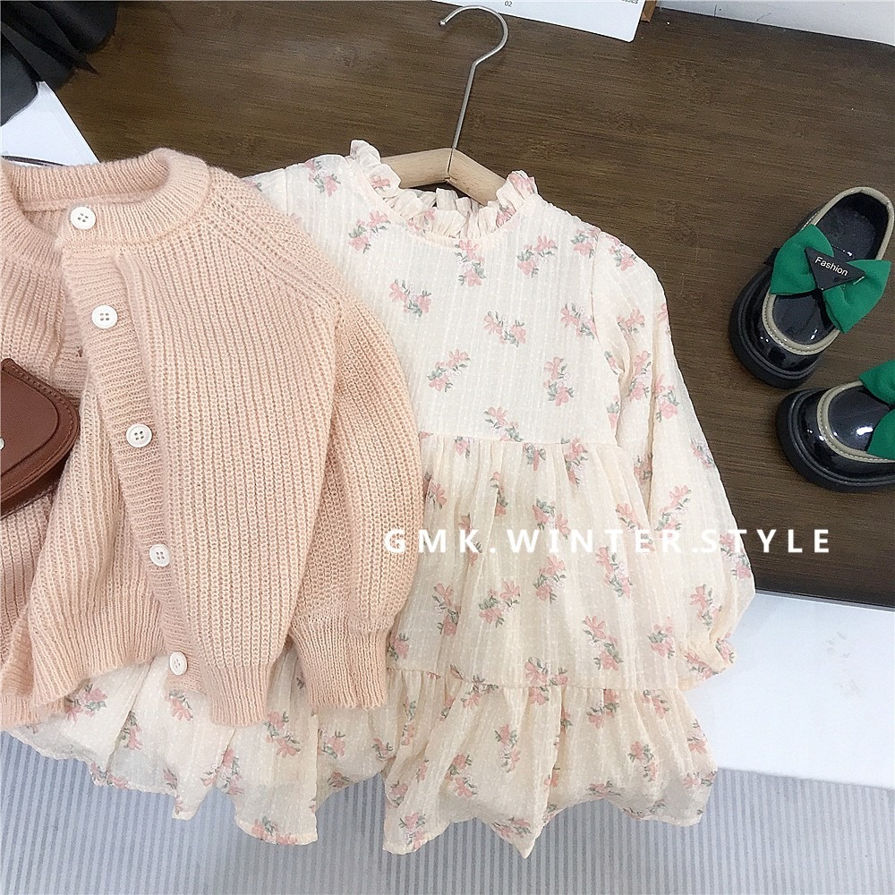 GMK女童馬海毛泡泡袖針織外套/雪紡連衣裙-細節圖4