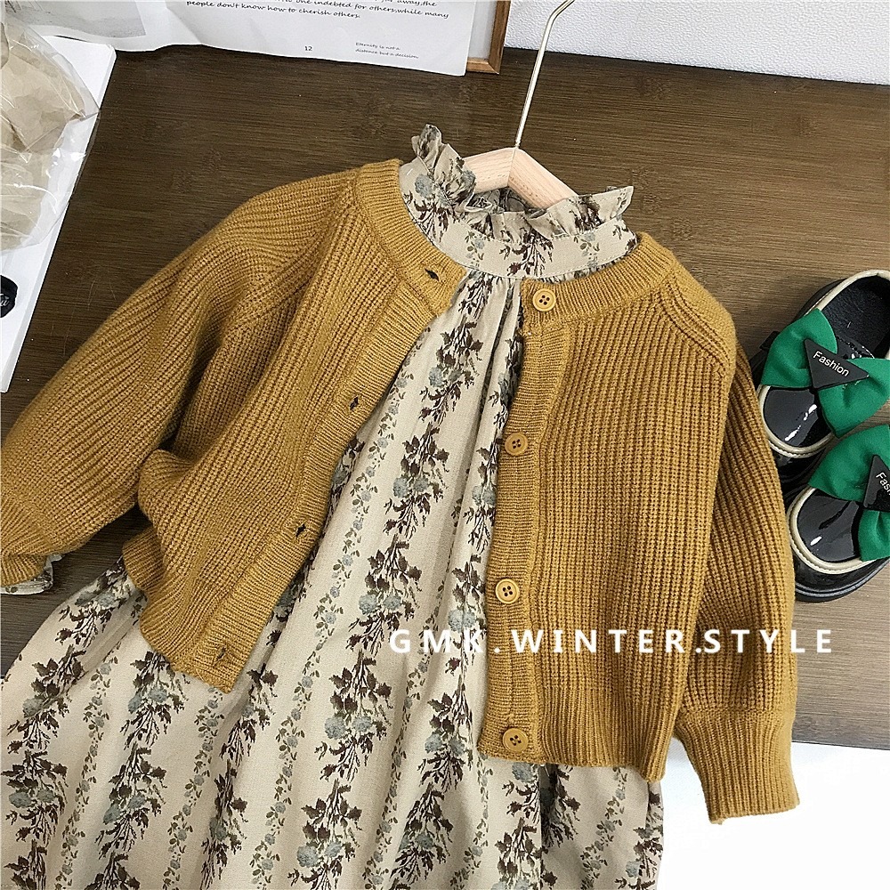 GMK女童森系立領碎花連衣裙/毛衣外套-細節圖3