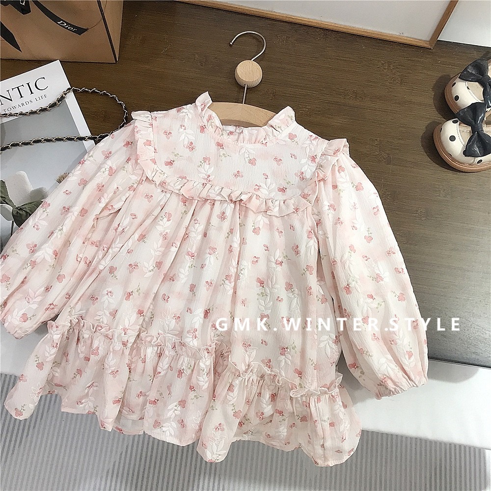 GMK女童粉花雪紡連衣裙/毛衣外套-細節圖4