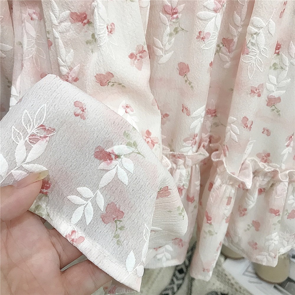 GMK女童粉花雪紡連衣裙/毛衣外套-細節圖8