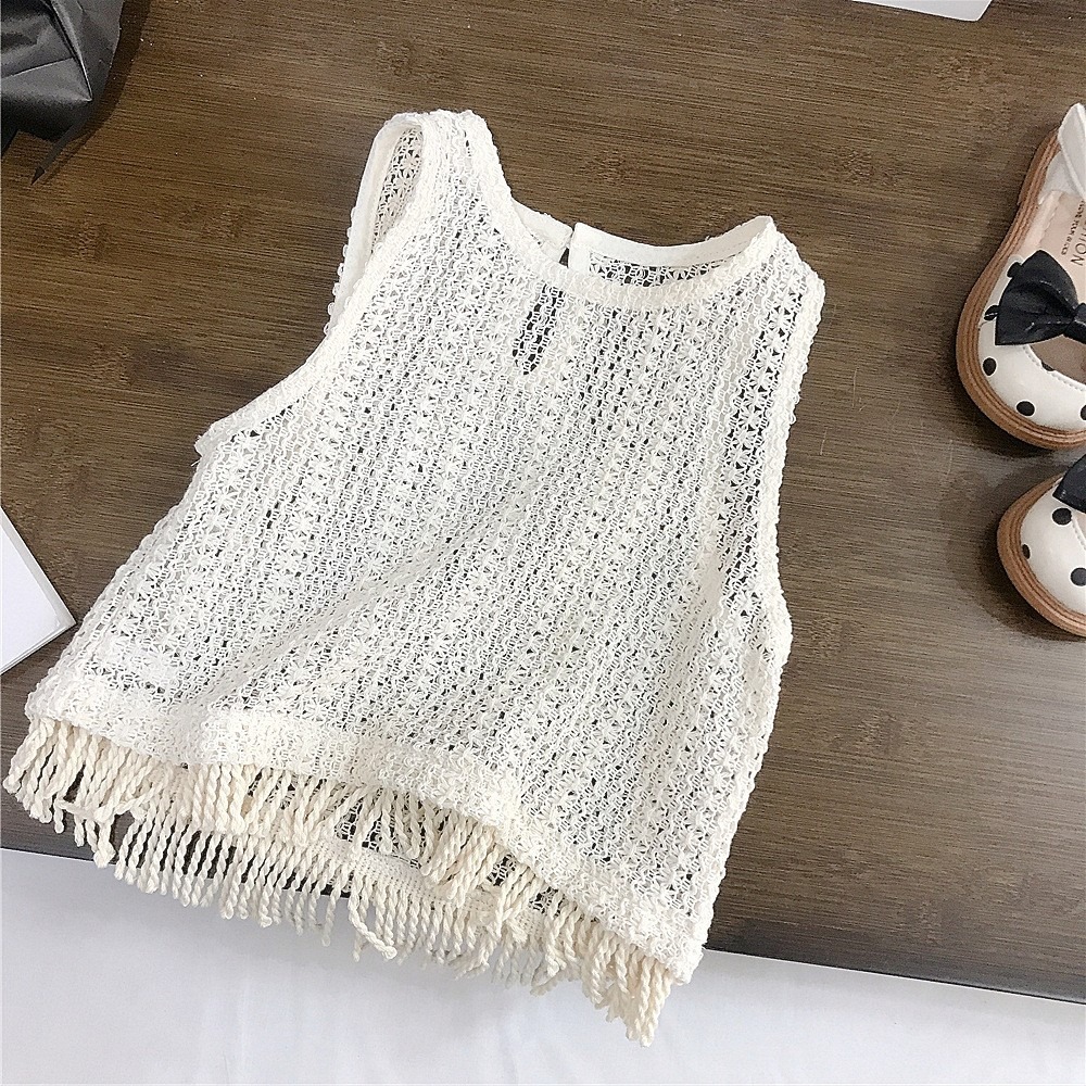 GMK女童流蘇背心/米色上衣/豎毛邊闊腿牛仔褲/純色淺藍喇叭褲-規格圖9