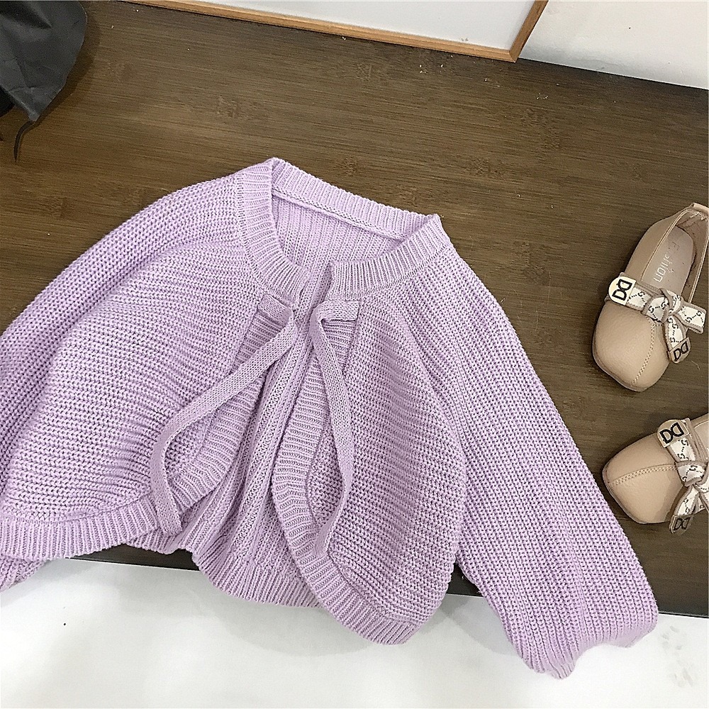 GMK女童方領碎花長袖連衣裙/紫色毛衣外套-規格圖5
