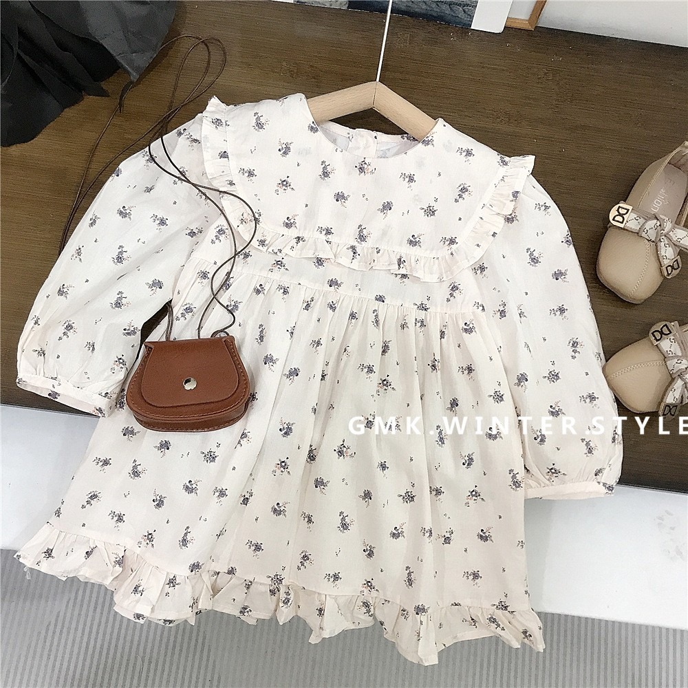 GMK女童方領碎花長袖連衣裙/紫色毛衣外套-規格圖5