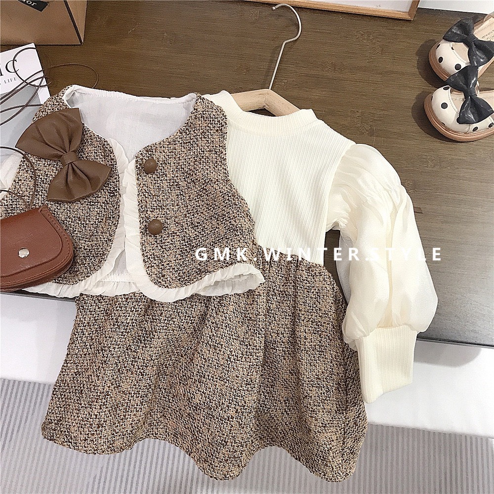 GMK女童小香風蝴蝶結背心公主裙套裝-細節圖4