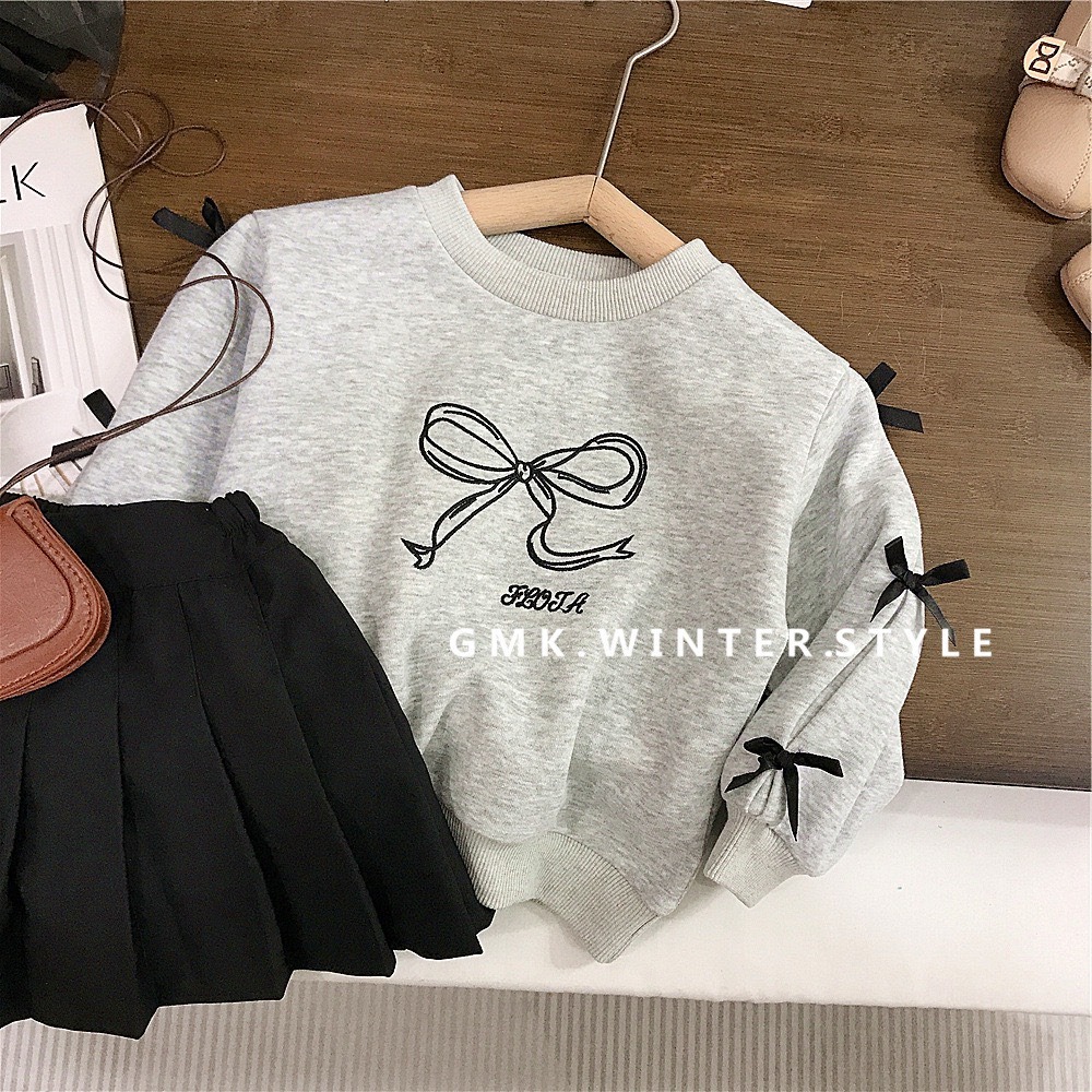 GMK女童短款蝴蝶結衛衣/黑色百褶裙-細節圖2