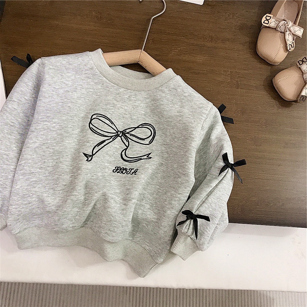 GMK女童短款蝴蝶結衛衣/黑色百褶裙-細節圖3