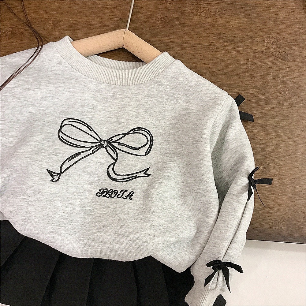 GMK女童短款蝴蝶結衛衣/黑色百褶裙-細節圖4