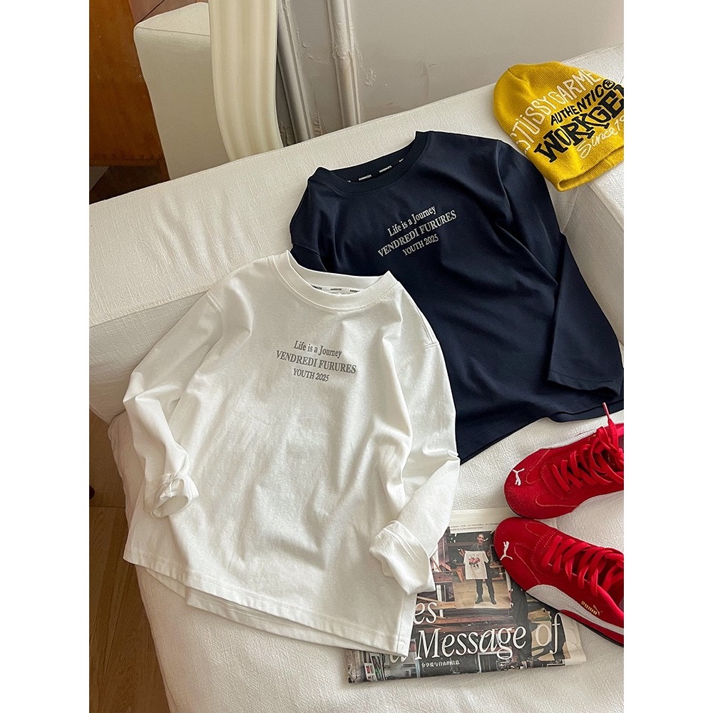 Ambb.kids 春秋兒童百搭字母雪花棉長袖T恤-細節圖2