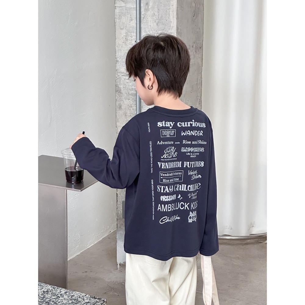 Ambb.kids 春秋兒童百搭字母雪花棉長袖T恤-細節圖4