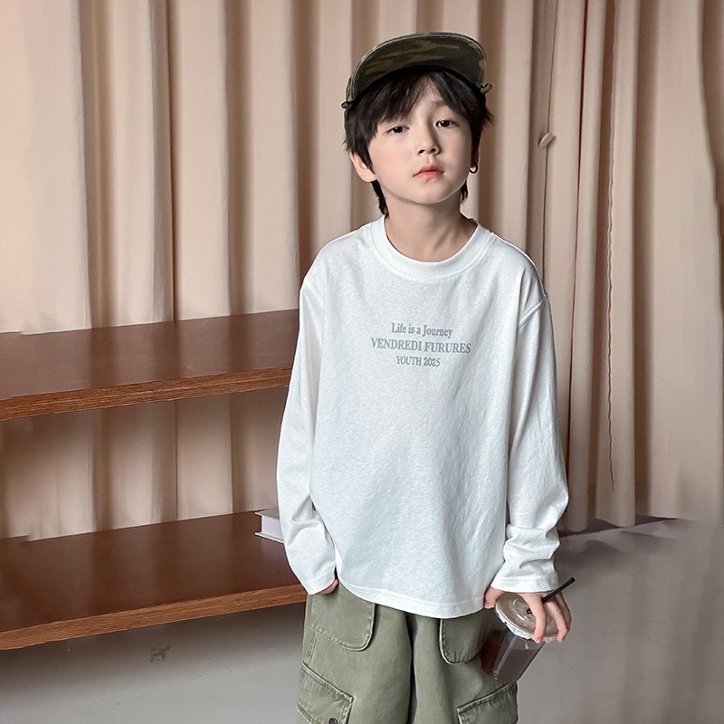 Ambb.kids 春秋兒童百搭字母雪花棉長袖T恤-細節圖6