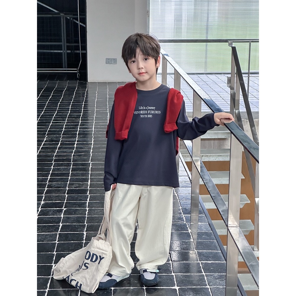 Ambb.kids 春秋兒童百搭字母雪花棉長袖T恤-規格圖6