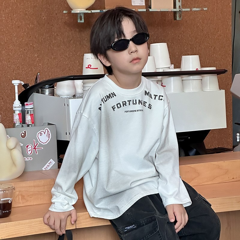 Ambb.kids 春秋兒童水洗全棉噴色字母T恤-細節圖2