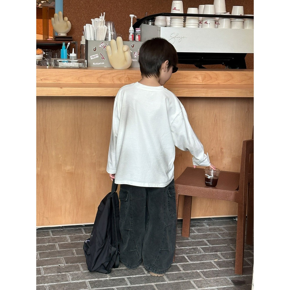 Ambb.kids 春秋兒童水洗全棉噴色字母T恤-細節圖3