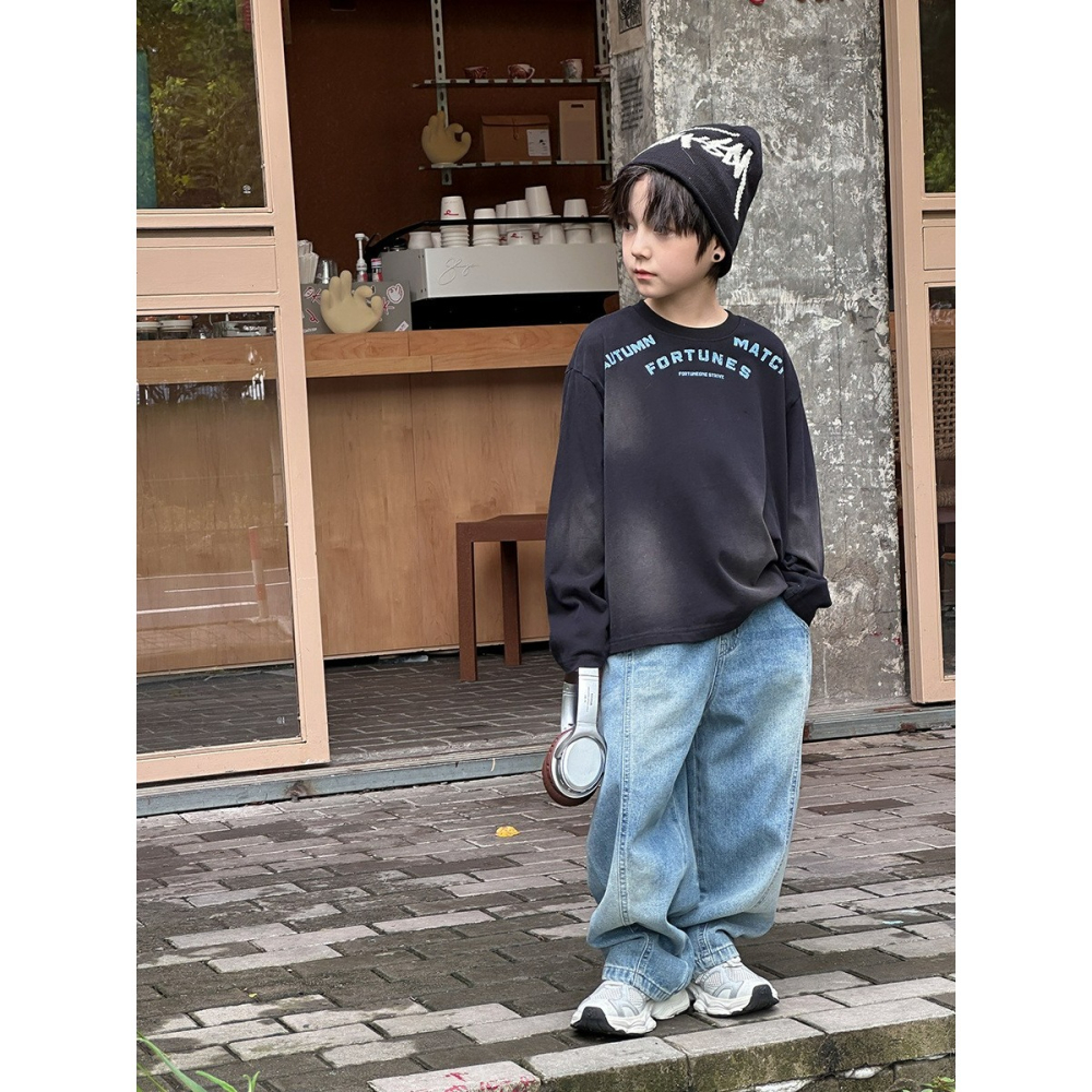 Ambb.kids 春秋兒童水洗全棉噴色字母T恤-細節圖6