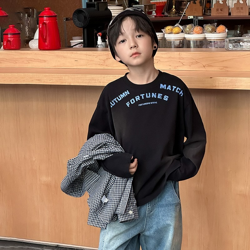 Ambb.kids 春秋兒童水洗全棉噴色字母T恤-規格圖7