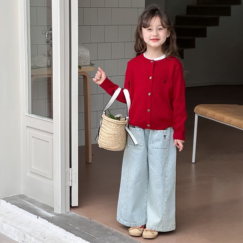 Ambb.kids 女童春季麻花刺繡針織外套-細節圖3