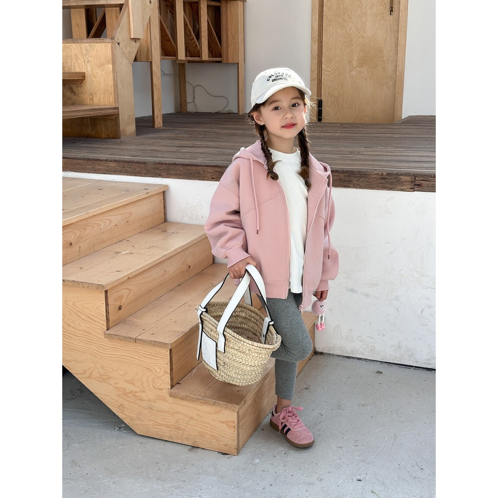 Ambb.kids 女童春季純色連帽拉鍊休閒外套-細節圖2