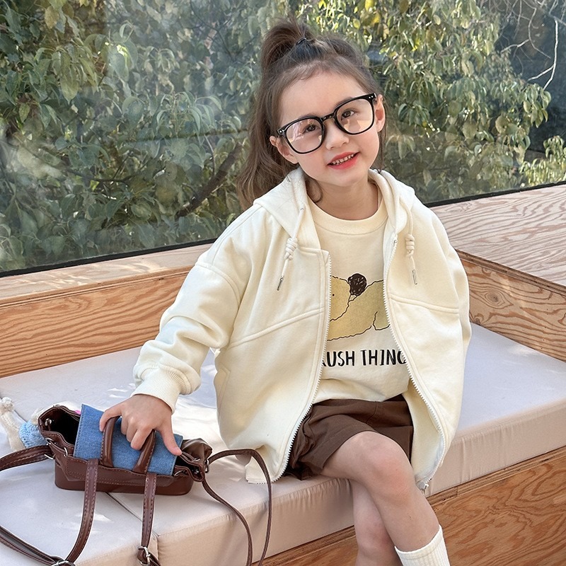 Ambb.kids 女童春季純色連帽拉鍊休閒外套-細節圖5