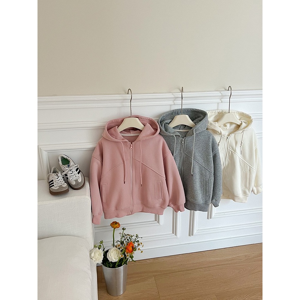 Ambb.kids 女童春季純色連帽拉鍊休閒外套-細節圖7