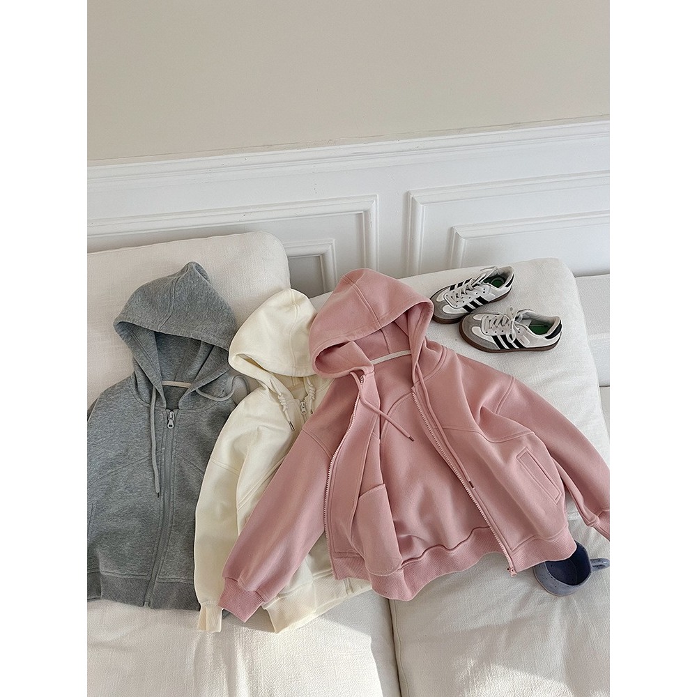 Ambb.kids 女童春季純色連帽拉鍊休閒外套-細節圖8