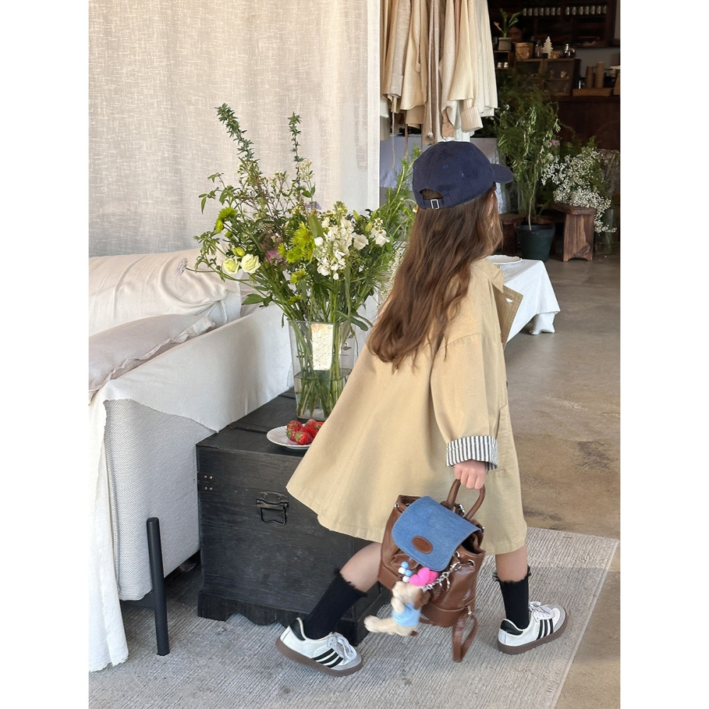 Ambb.kids 女童春季英倫風中長款風衣大衣外套-細節圖4