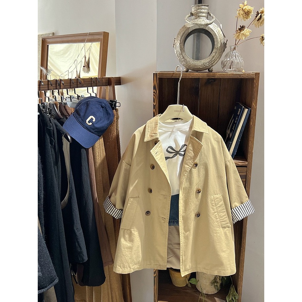 Ambb.kids 女童春季英倫風中長款風衣大衣外套-細節圖5