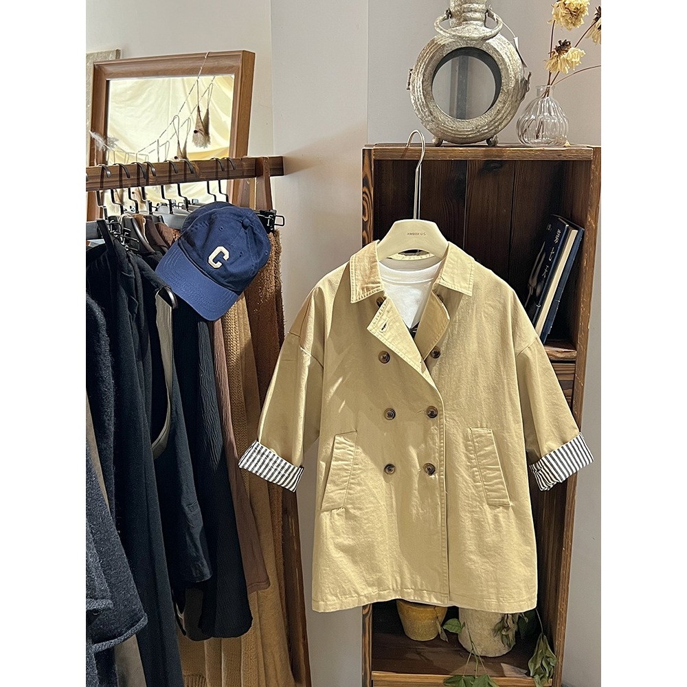 Ambb.kids 女童春季英倫風中長款風衣大衣外套-細節圖6