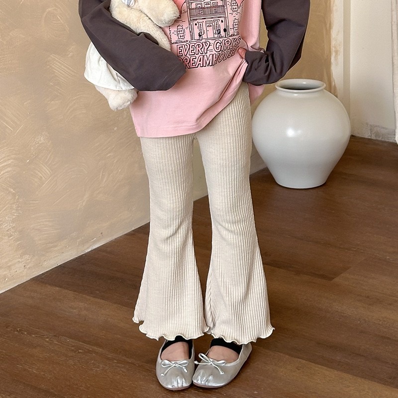 Ambb.kids 女童春季復古坑條木耳邊喇叭長褲-規格圖8