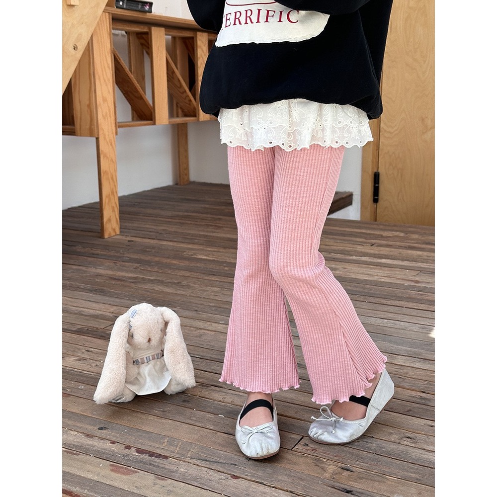 Ambb.kids 女童春季復古坑條木耳邊喇叭長褲-規格圖8