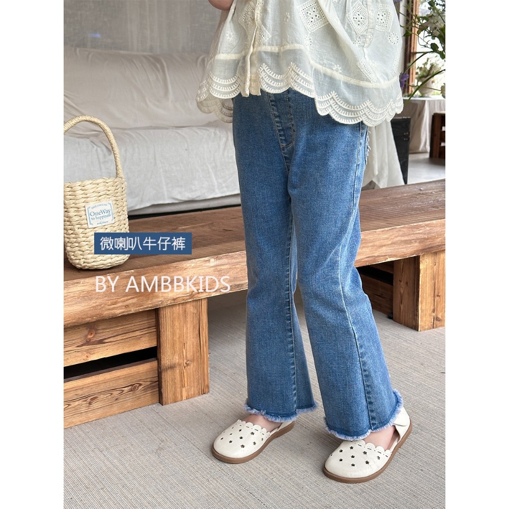Ambb.kids 女童春季百搭毛鬚邊喇叭牛仔褲-規格圖5