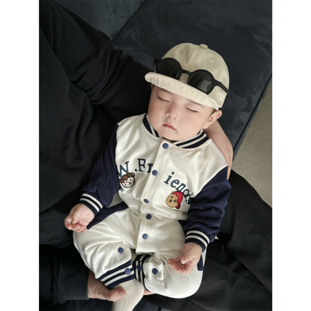 Nebeans寶寶春季開扣熊熊長袖連體包屁衣-細節圖2