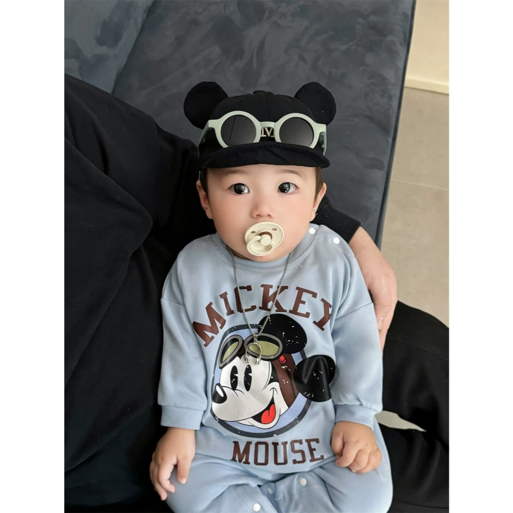 Nebeans寶寶春季米奇復古款長袖連體包屁衣-細節圖2