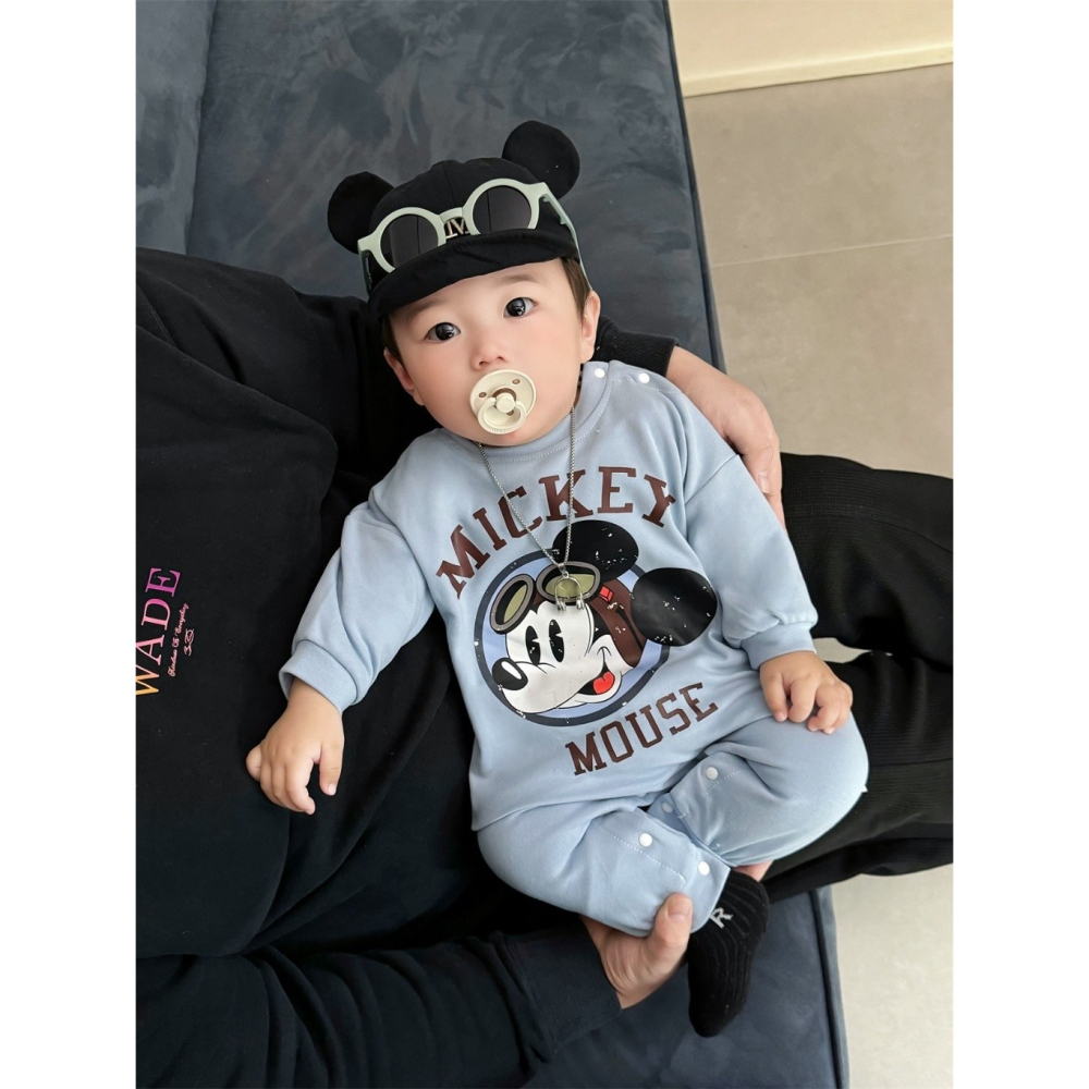 Nebeans寶寶春季米奇復古款長袖連體包屁衣-細節圖3