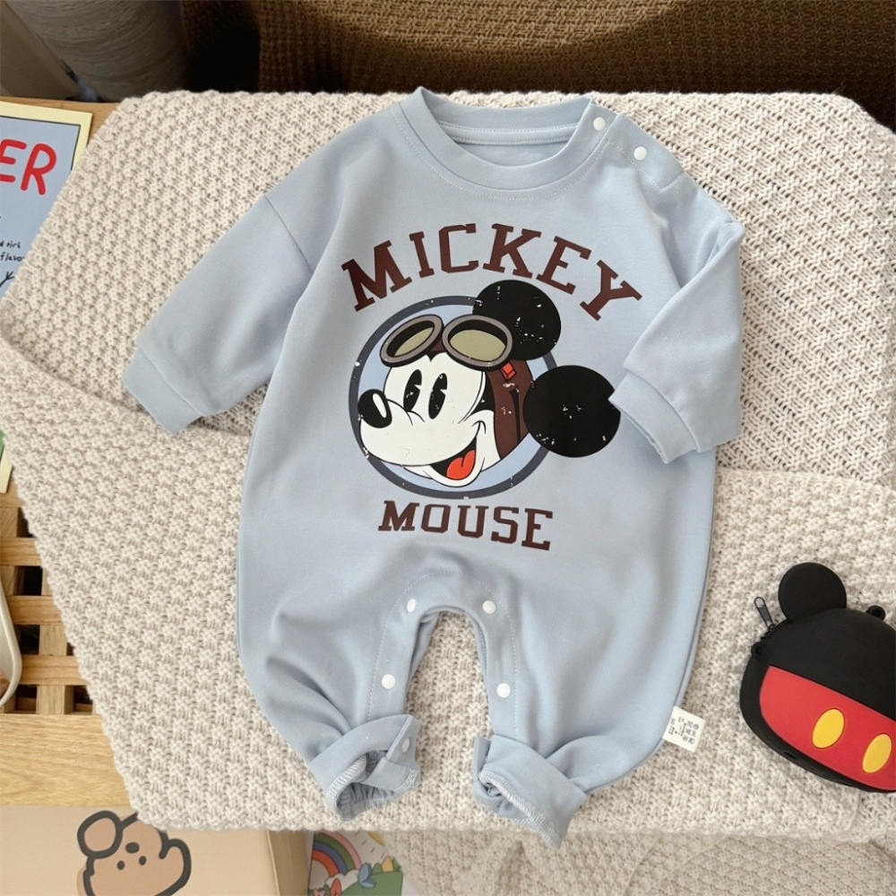 Nebeans寶寶春季米奇復古款長袖連體包屁衣-細節圖5